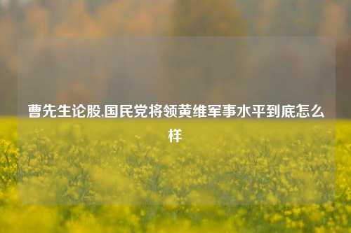 曹先生论股,国民党将领黄维军事水平到底怎么样