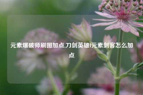 元素爆破师刷图加点,刀剑英雄I元素剑客怎么加点