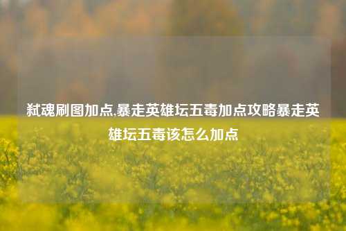 弑魂刷图加点,暴走英雄坛五毒加点攻略暴走英雄坛五毒该怎么加点