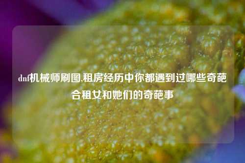 dnf机械师刷图,租房经历中你都遇到过哪些奇葩合租女和她们的奇葩事