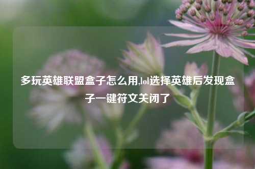 多玩英雄联盟盒子怎么用,lol选择英雄后发现盒子一键符文关闭了