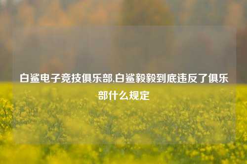 白鲨电子竞技俱乐部,白鲨毅毅到底违反了俱乐部什么规定
