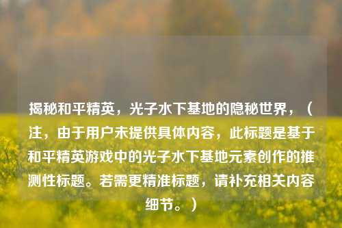 揭秘和平精英,光子水下基地的隐秘世界,(注,由于用户未提供具体内容,此标题是基于和平精英游戏中的光子水下基地元素创作的推测性标题。若需更精准标题,请补充相关内容细节。)