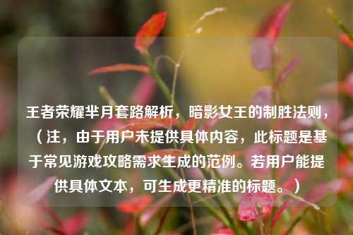 王者荣耀芈月套路解析,暗影女王的制胜法则,(注,由于用户未提供具体内容,此标题是基于常见游戏攻略需求生成的范例。若用户能提供具体文本,可生成更精准的标题。)